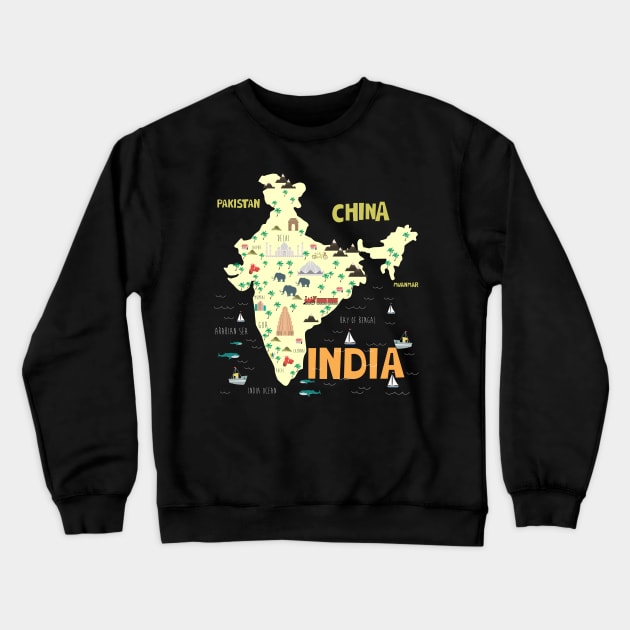 Illustrated India Map Crewneck Sweatshirt by JunkyDotCom